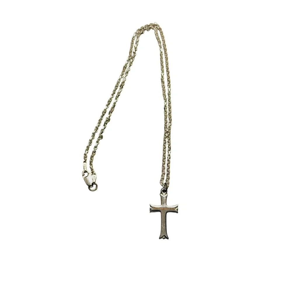 Sterling Silver Cross Pendant Necklace 925 Cable Chain Religious Jewelry